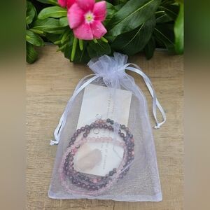 Rose Quartz Amethyst Garnet 4mm Bracelets & Tumble Gift Set